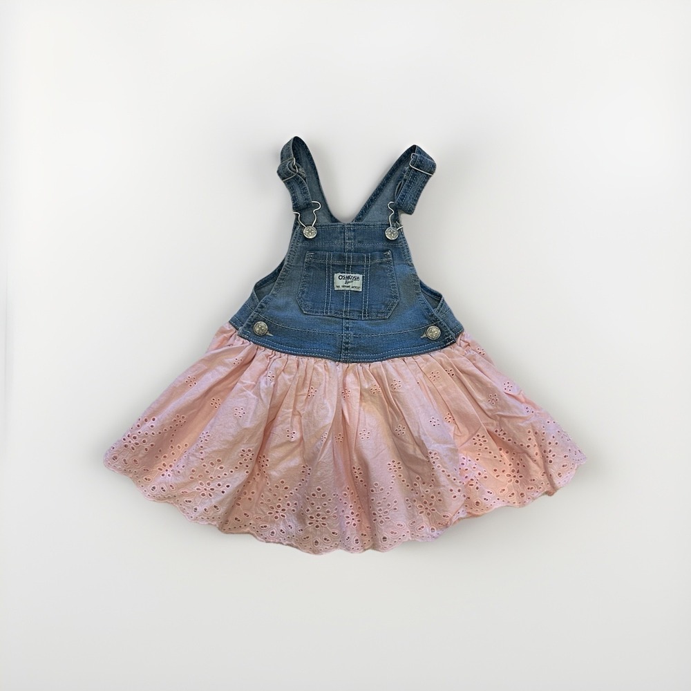 OshKosh B'gosh Toddler Girls Denim Eyelet Skirtall‎ Dress Size 2T Blue Pink